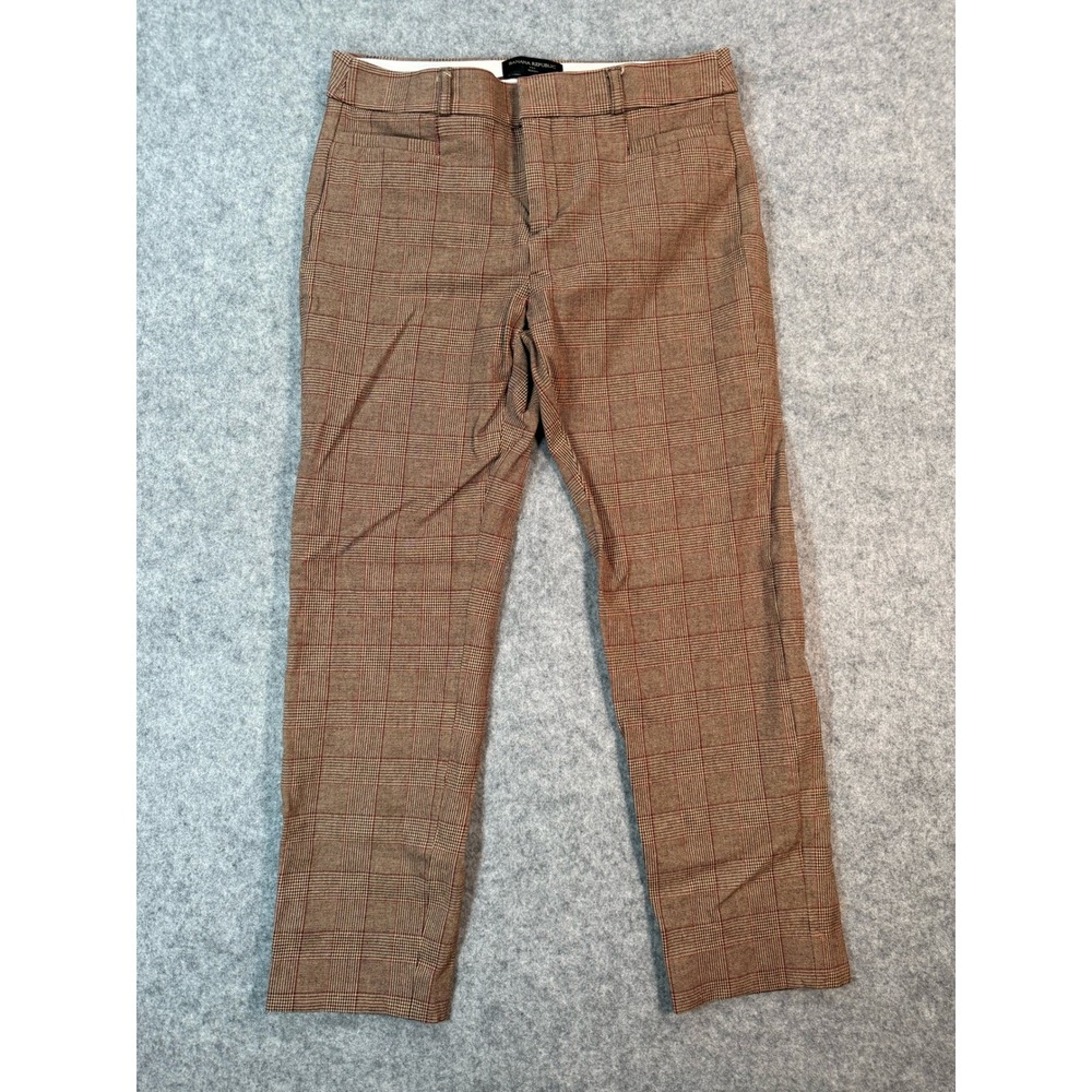 Banana Republic Sloan Pants Womens 4 Brown Red Glen Plaid Check Slim Ankle Dress